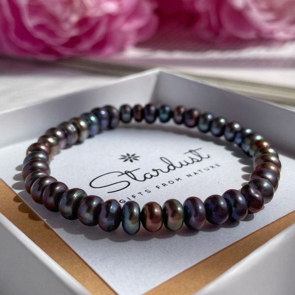 Bracelet de perles noires de luxe, fermeture à fermoir magnétique, bracelet de perles minimaliste, cadeau haut de gamme pour elle, cadeau d'anniversaire pour les femmes