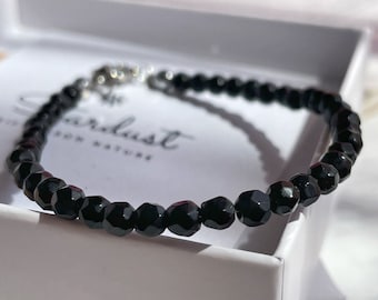 Chic Black Spinel beaded bracelet, minimalist bracelet for her, natural stone bracelet