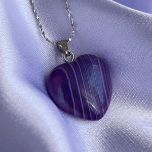Purple Agate heart pendant necklace, Gift for girlfriend, graduation gift, agate jewelry, luxury jewelry gift, natural stone gift girl