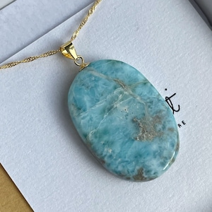 Luxury Larimar Pendant, 18k Gold filled chain, exotic gift for her, ocean blue larimar pendant