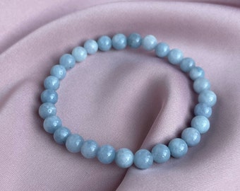 Véritable bracelet en angelite bleue pour femme, cadeau bracelet de perles bleu clair, cadeau de Saint-Valentin pour petite amie