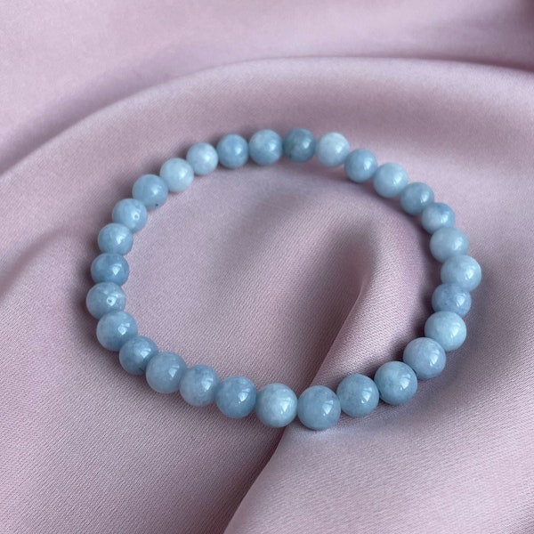 Genuine Blue Angelite bracelet for women, light blue beaded bracelet gift, valentine's day gift for girlfriend