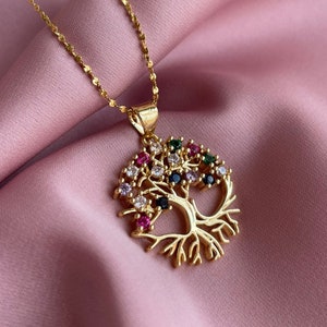 18k Gold plated Tree of life necklace with zircons, elegant necklace, Healing chakra jewelry, premium Gift For Women