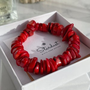 Exquisite Chunky Red Coral bracelet, gift for mother, Handmade Stone Jewelry, Valentines Day Gift for Her, Heishi bead bracelet