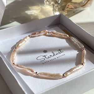 Baroque pearl bracelet, long champagne color pearl bracelet, Christmas gift for girlfriend, luxury gift for woman