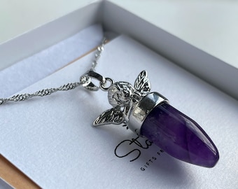 Amethyst Angel Pendant, purple point necklace, gift for her, romantic gift for girlfriend, luxury gift for her