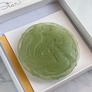 Premium Chinese Milky Nephrite green jade carved dragon pendant, Large round jade pendant