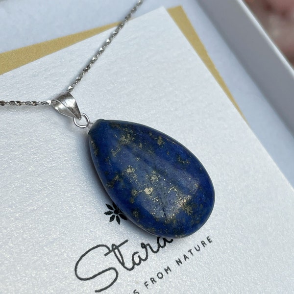Colgante de gota de lapislázuli, joyas de yoga, colgante curativo, regalo de dama de honor, colgante de piedra azul natural, pequeño colgante de piedras preciosas