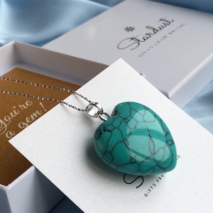 Turquoise Heart Pendant, Blue gemstone necklace, summer necklace, Boho chic Jewelry, healing pendant, December Birthstone, Graduation gift image 1