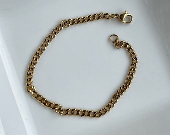 Luxury 18k gold filled cuban link chain 3mm bracelet for her, thick gold stainless steel bracelet for woman, anniversary gift woman