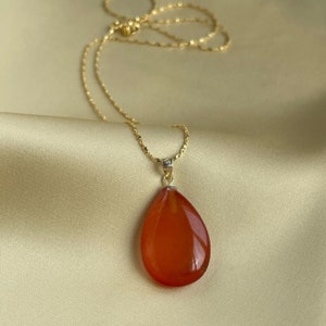 Carnelian Pendant, 18k Gold filled chain, Silver 925 &#39;Star&#39; chain, Luxury gemstone gift for her, orange carnelian necklace