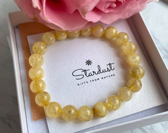 Natural unheated Citrine bead bracelet 8mm for women, natural yellow bracelet for her, luxury gift, anniversary gift for wife