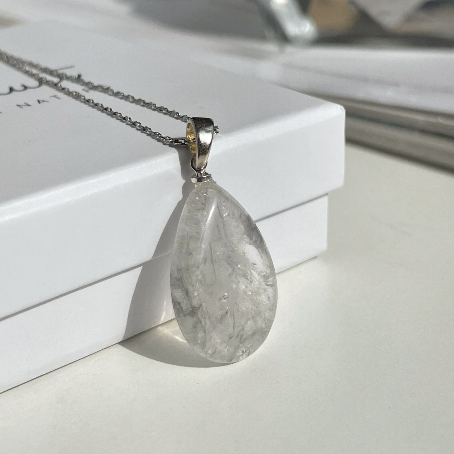 Clear Quartz Drop Pendant Necklace Natural Crystal Necklace Etsy