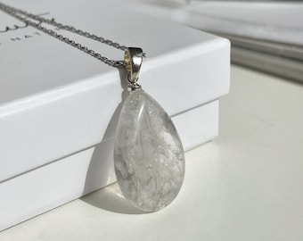 Collier pendentif Clear Quartz Drop, collier en cristal naturel, Cadeau pour elle, Pendentif Crown Chakra