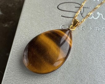 Tiger Eye pendant necklace gold filled chain, Energy Healing stone, cat eye pendant, gift for girlfriend