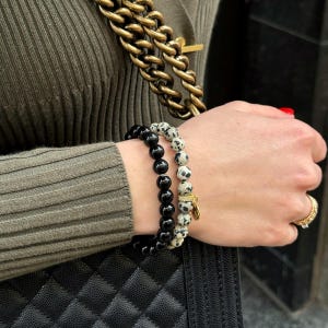 Set di braccialetti in diaspro dalmata per donna, regalo braccialetto boho chic, gioielli in pietra naturale