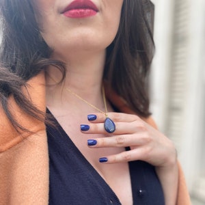 Lapis Lazuli pendant, gold chain, gold coin charm, gift for girlfriend, blue gemstone necklace, gift for her