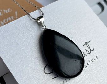 Black Obsidian necklace 3cm, genuine obsidian pendant, healing jewelry, jet black stone pendant, protection stone, crystal gift