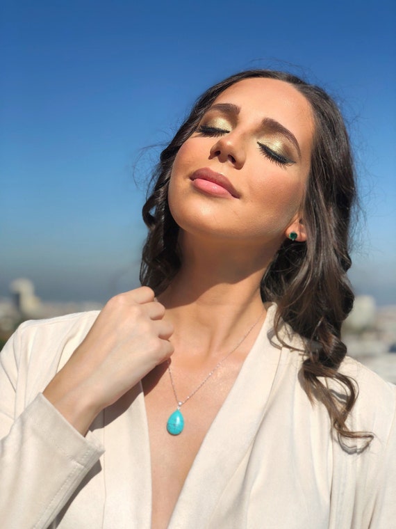 Turquoise Drop Pendant, minimalist jewelry for women, Natural stone gift, gift for her, healing pendant, Tiny Blue gemstone choker