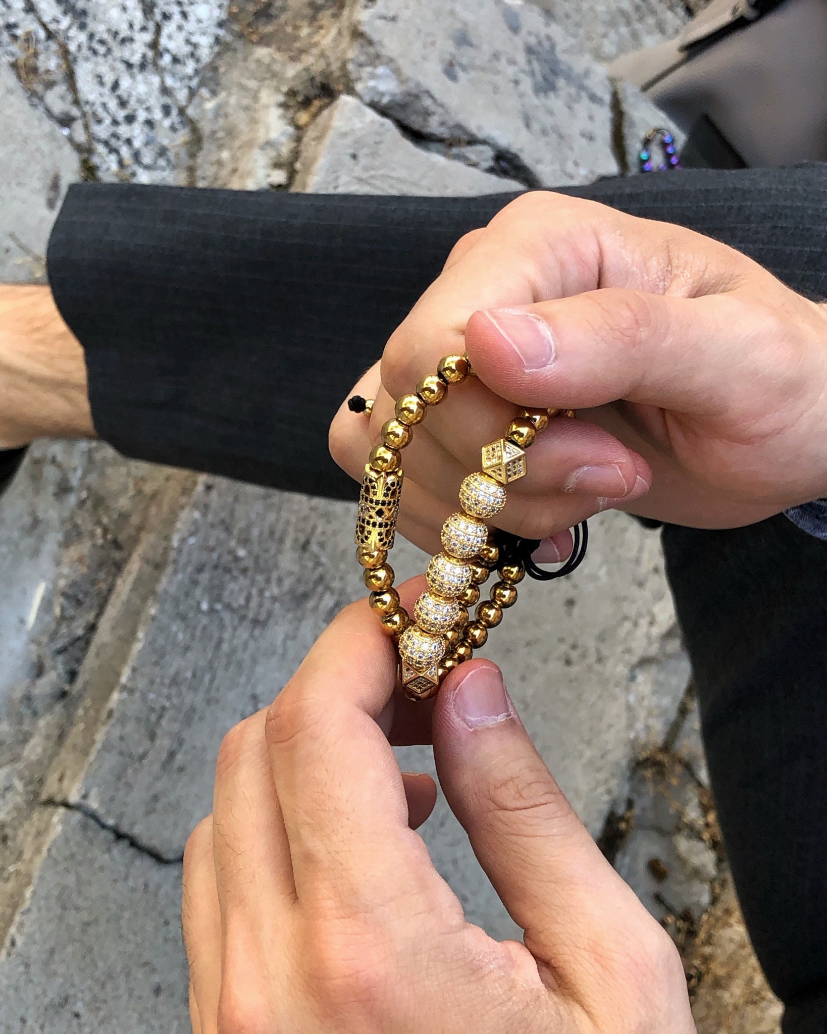 Luxury 18k gold filled bracelet set for men, gold zircon bracelet – Crystal  boutique