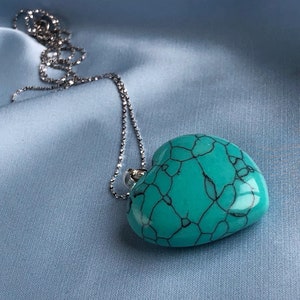 Turquoise Heart Pendant, Blue gemstone necklace, summer necklace, Boho chic Jewelry, healing pendant, December Birthstone, Graduation gift image 8