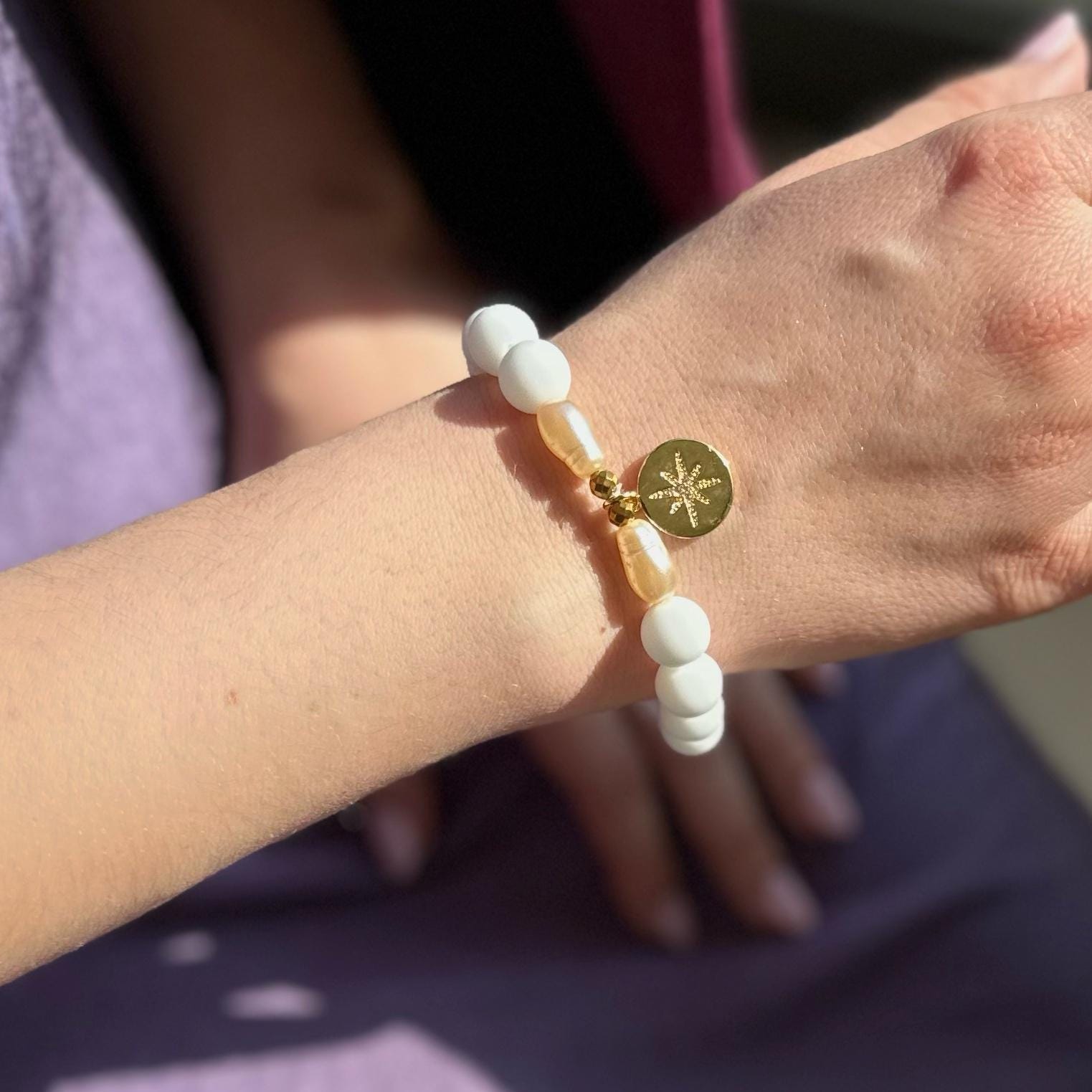 Bracelet Yves Rocher 5 Rangs En Petites Perles Blanches Et Corail - Occasion