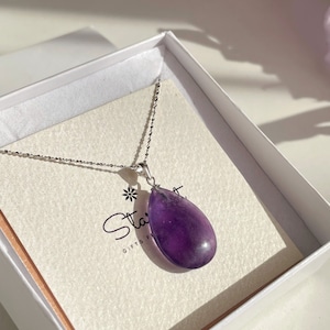Genuine Purple Amethyst Necklace Pendant drop shape, Birthday gift, luxury packed, healing stone, yoga jewelry, Silver, bridesmaid gift