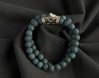 Dragon bracelet set, Blue Lava stone bracelet set for men, Protection bracelet, Balance bracelet, lava stone 8mm bead jewelry Luxury Gear