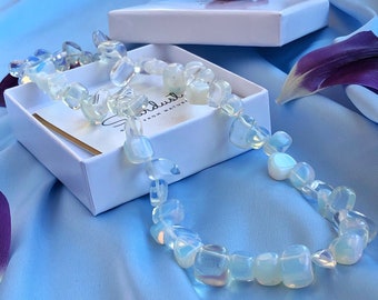Getuimelde OPALITE-ketting, cadeau voor vriendin, maansteenchipketting, jubileumcadeau voor haar