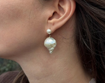Premium Baroque Pearl earrings, sterling silver posts, premium quality gift for her, elegant pearl jewelry for woman