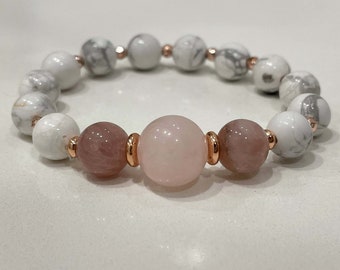 Natuurlijke edelsteen howliet armband, genezende kalmerende spirituele edelsteen armband, luxe kralen cadeau vrouwen