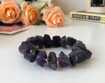 Raw purple Amethyst bracelet, handmade natural stones - gift for women, mother&#39;s day gift, gift ready, passion gemstone, love boosting