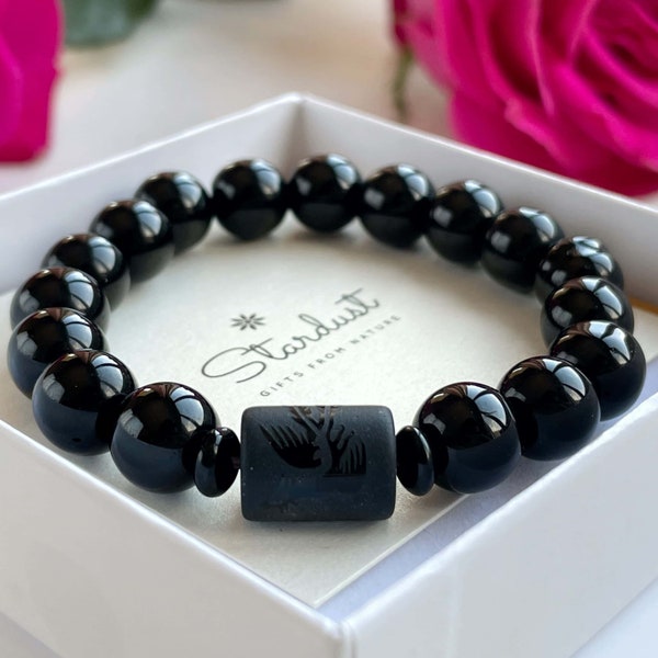 Bracelet en obsidienne véritable pour elle, bracelet extensible naturel de 10 mm, bracelet de protection énergétique, pierre précieuse de puissance, bracelet reiki, cadeau pour femme