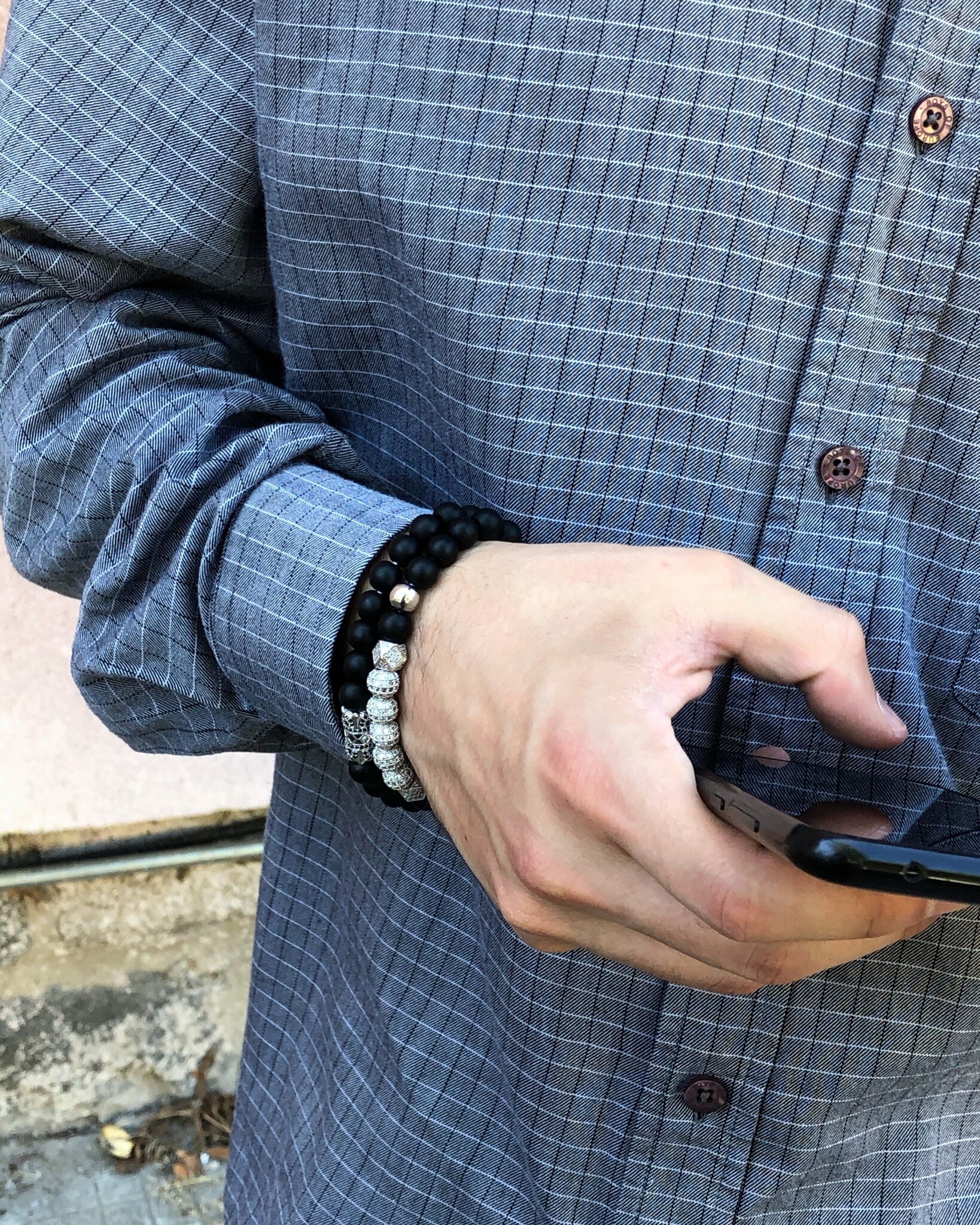 Luxury CZ Diamond Bracelet for Men, Onyx Beaded Bracelet Luxury CZ Diamond Bracelet for Men, Onyx Beaded Bracelet