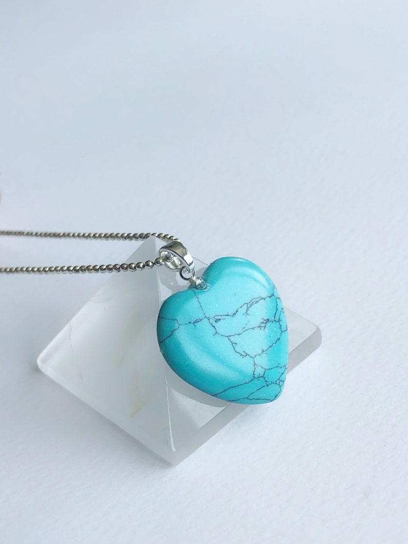 Turquoise Heart Pendant, Blue gemstone necklace, summer necklace, Boho chic Jewelry, healing pendant, December Birthstone, Graduation gift image 4