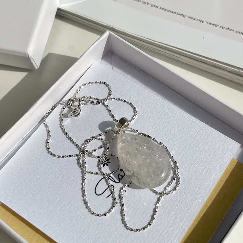 Clear Quartz Drop Pendant Necklace Natural Crystal Necklace Etsy