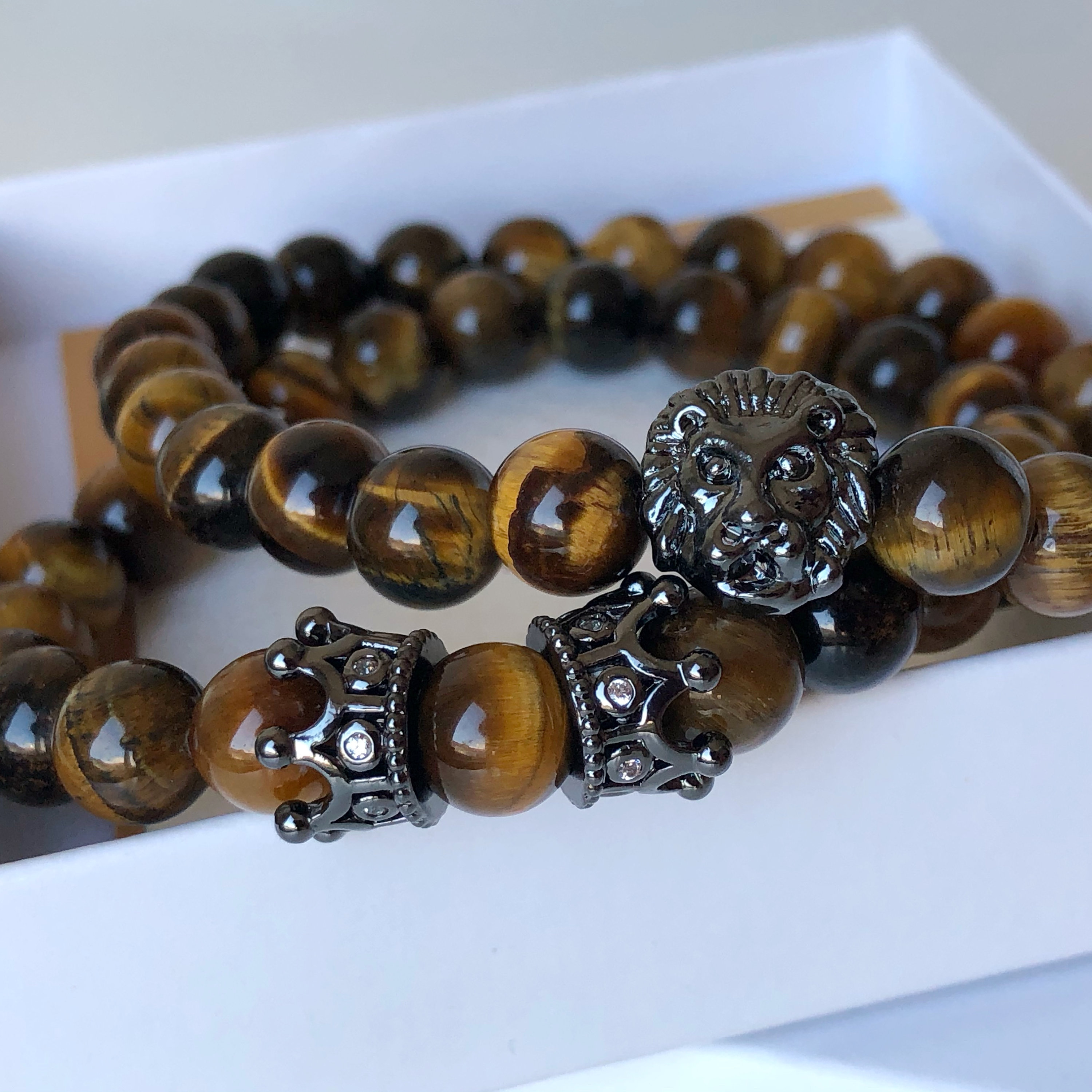 Tiger Eye & Lava Rock Beaded Bracelet For Men - Leather Magnetic Clasp Stress Relief Jewelry - View #5
