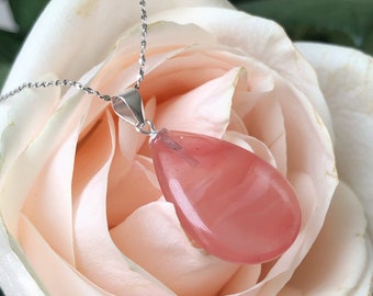 Quartzo cereja, pingente de chakra do coração, joias de pedra natural, colar com pingente de quartzo rosa, presente de formatura, presente de dia dos namorados, presente para ela