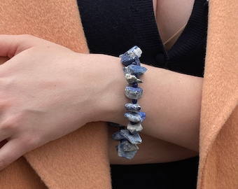 Bracelet en lapis lazuli brut, cadeau en pierre naturelle brute, cadeau de fête des mères, cadeau pour professeur, collier coeur bleu, booster de relation