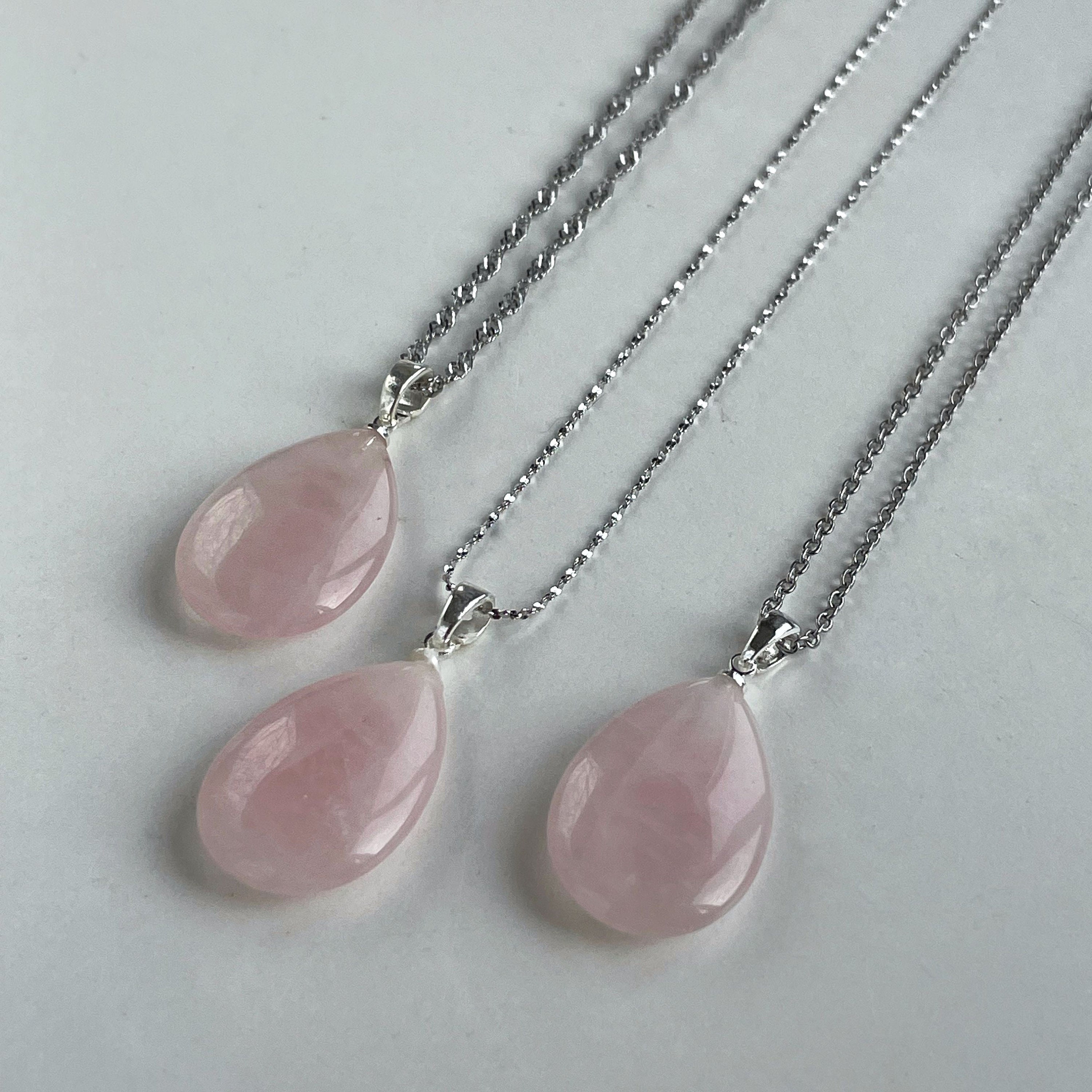 Pendentif Goutte Quartz Rose Naturel - Pierre D'Amour Lithothérapie - Bijou Énergétique Féminin