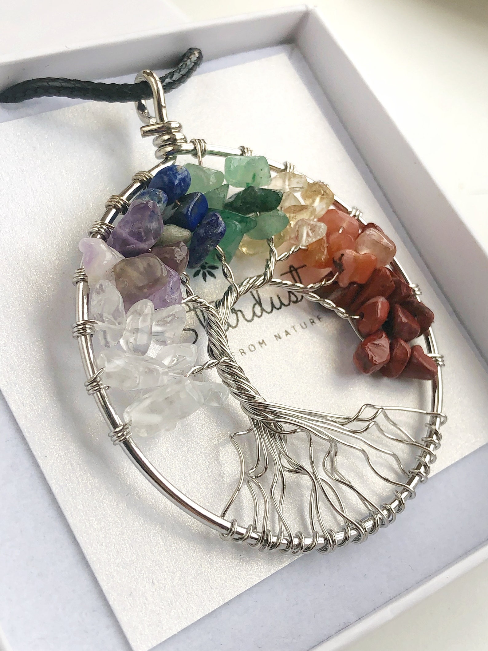 Rainbow Tree of Life Necklace, 7 Chakra Round Pendant, Yoga Jewelry ...