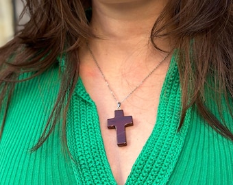 Red Jasper Cross Pendant Necklace – Natural Stone of Strength & Grounding – Handmade Spiritual Gift for Him or Her