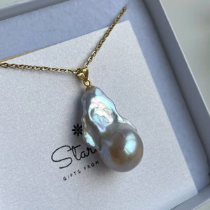 Natural Baroque Pearl pendant 3cm, 18k gold filled Steel chain, luxury  gift for her, romantic gift for girlfriend, classy jewelry