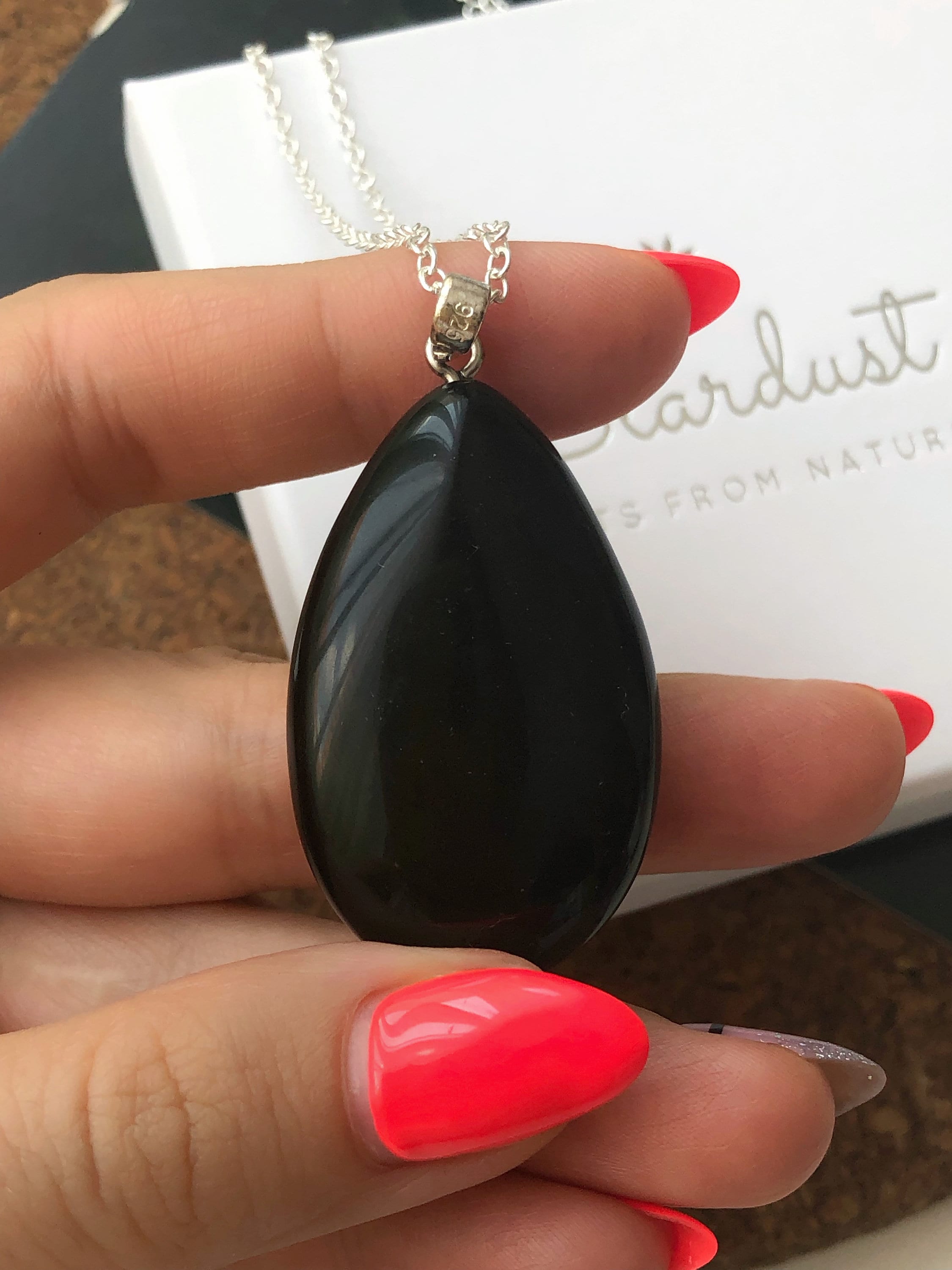 Black Obsidian Necklace Pendant Genuine 