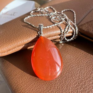 Elegant Drop Carnelian Pendant for self expression and love, Orange gemstone, Natural Gift for woman