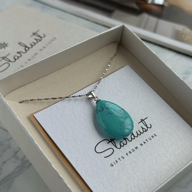 Turquoise Drop Pendant, minimalist jewelry for women, Natural stone gift, gift for her, healing pendant, Tiny Blue gemstone choker image 16