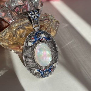 Collar de concha de abulón blanco, colgante de concha ovalada grande, joyería de yoga, joyería de chakra curativo, regalo para mujeres, piedras curativas