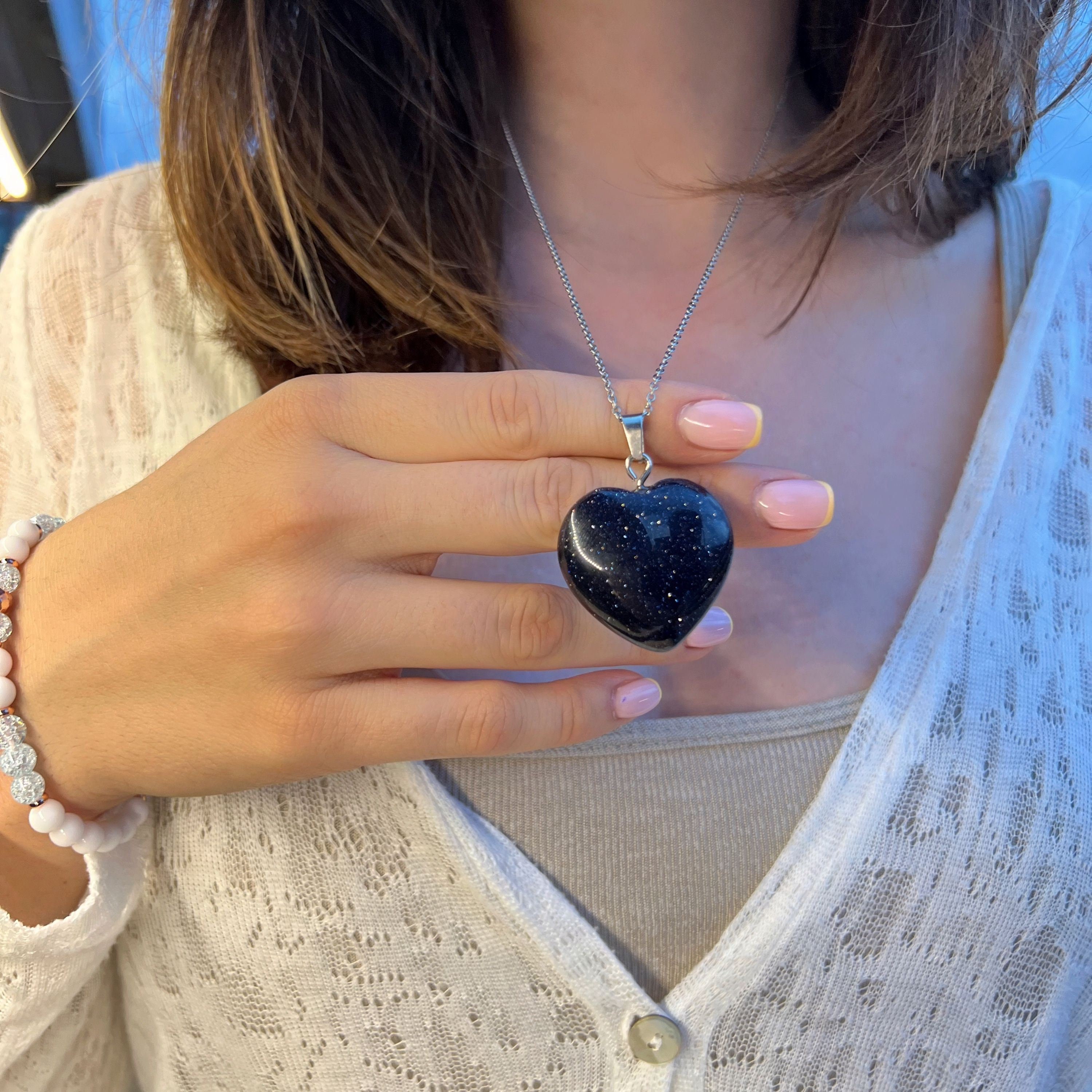 Blue Gold Sandstone Heart Shaped Healing Gemstone for Ambition
