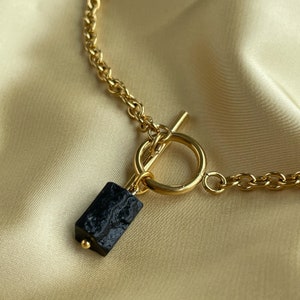 Shungite pendant necklace, 18k gold filled stainless steel chain, layering necklace