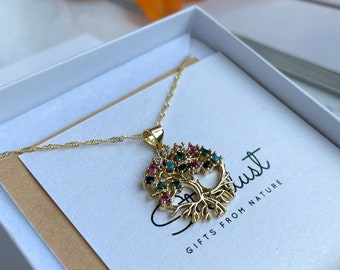 Collana albero della vita piena d'oro, ciondolo albero zircone, gioielli yoga, gioielli chakra curativi, regalo per le donne, regalo per l'insegnante